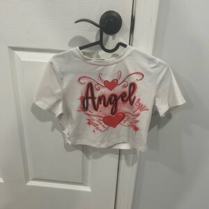 White graphic design cropped tee size medium